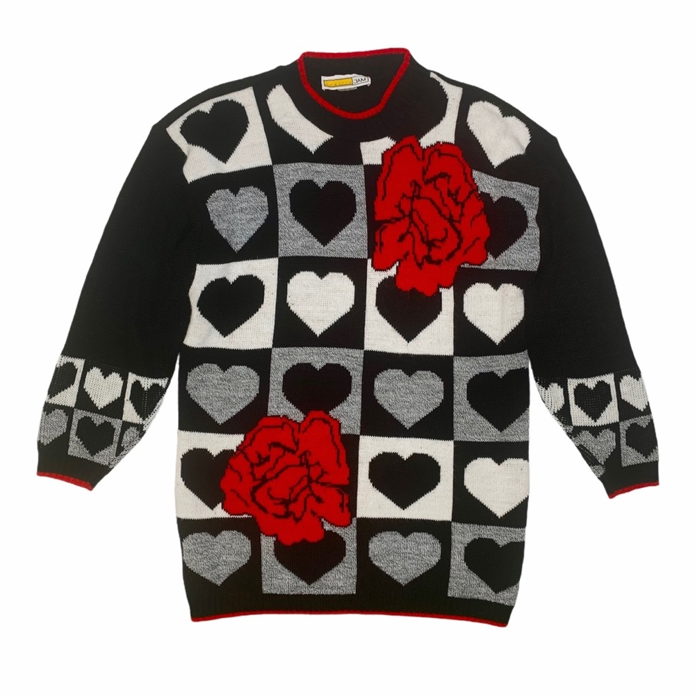 Vintage Traffic Jam Black White&Red Heart Sweater